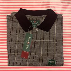 POLO David Taylor Collection Men Shirt S Gray Jacquard Short Sleeve Cotton Caree